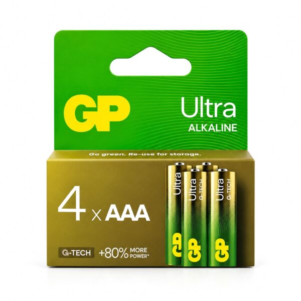 סוללות אלקליין GP Ultra בגודל AAA מארז 4 יחידות (LR03)